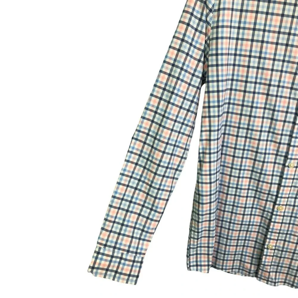 Vineyard Vines Shirt Boys XL Blue Peach Gingham Button Down Lightweight‎